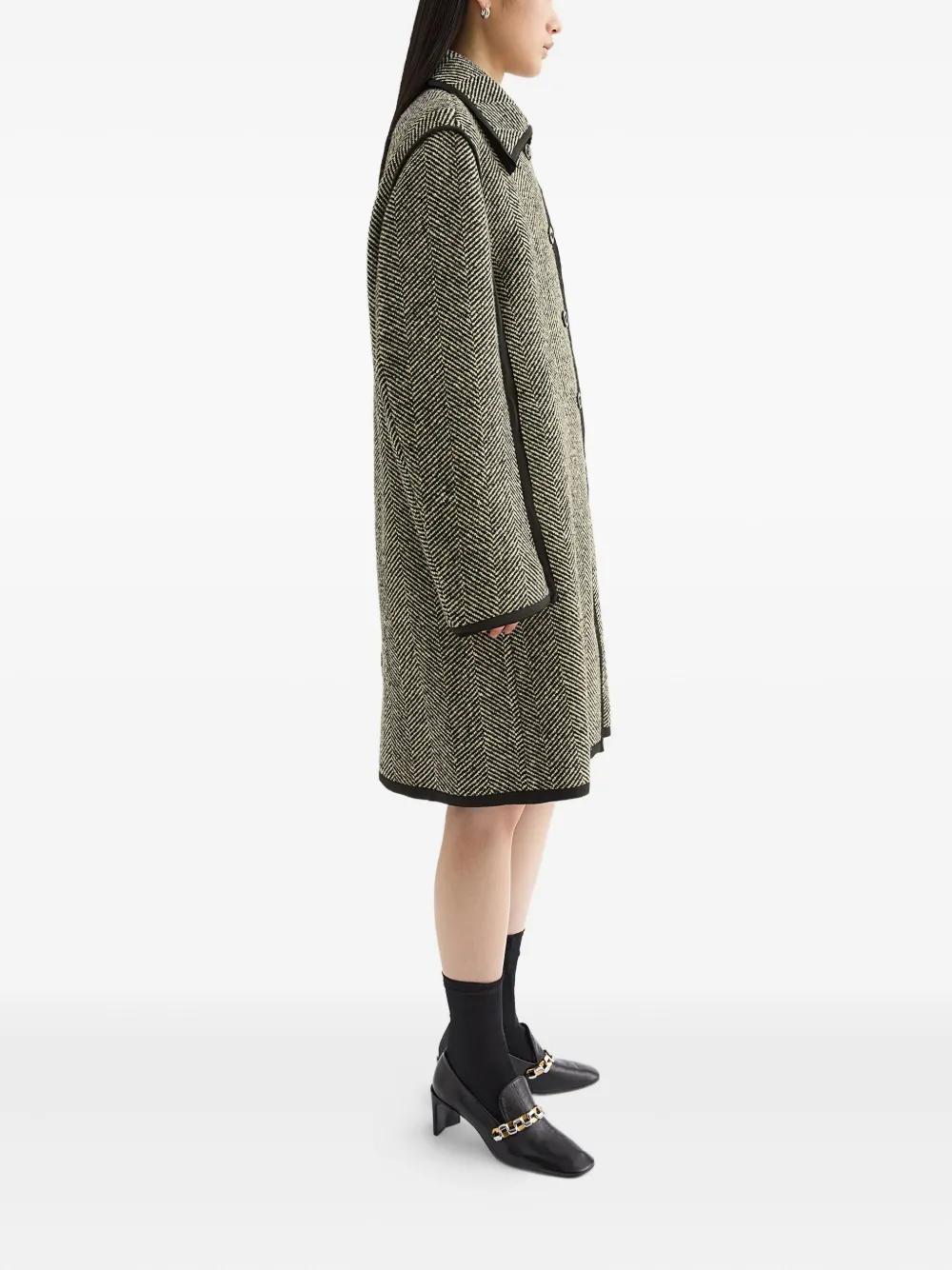 Jil Sander Herringbone Pattern Mid-length Coat In Green