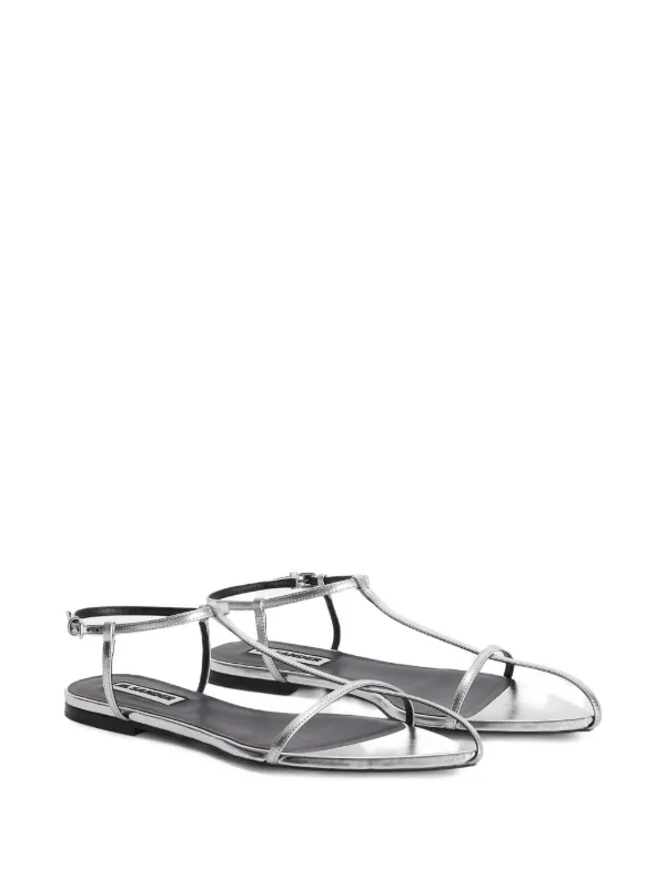 Sandalias Planas Tiras Plateadas Sandalias Planas Griegas De Cuero Plateado Con Tira En El Tobillo Y Hebilla  Zapatos De Sandalias De Tiras Con Punta  Sandalias Bohemias Hechas A España