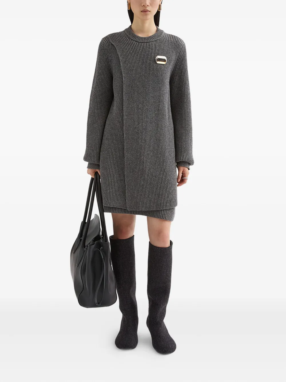 Jil Sander Geribbelde mini-jurk - Grijs