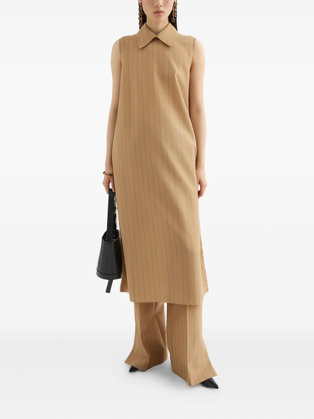 Jil Sander Midi-jurk met krijtstreep - Beige