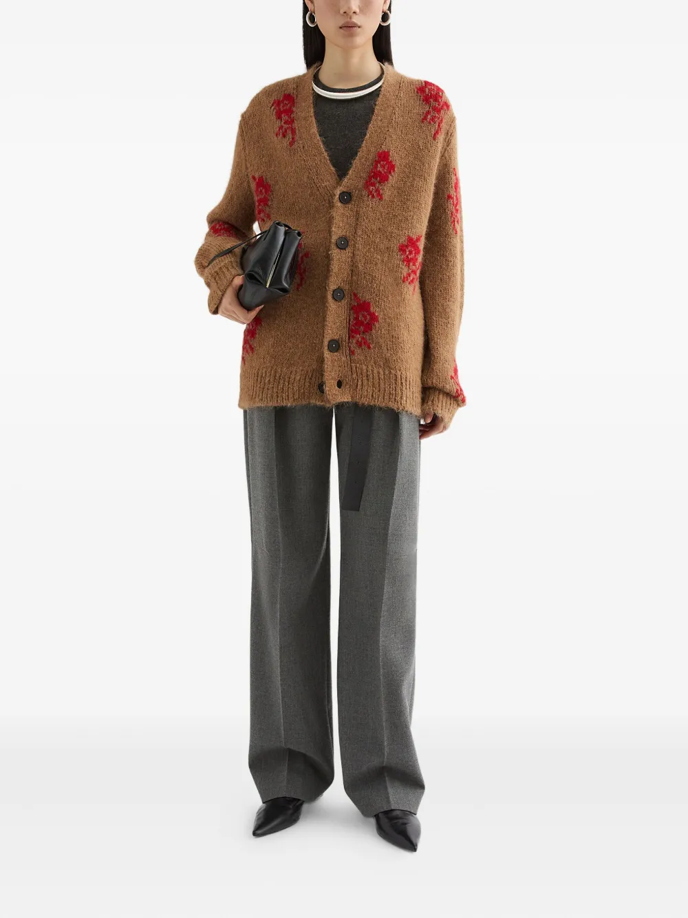 Jil Sander Gebreide intarsia trui met bloemen Bruin