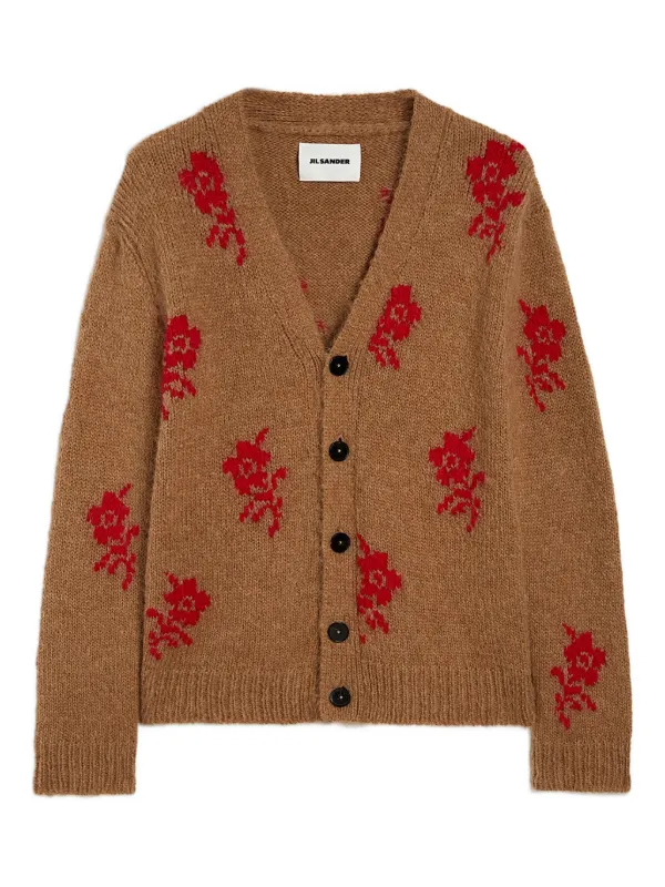 Jil Sander Flower intarsia-knit Cardigan | Brown | FARFETCH JO