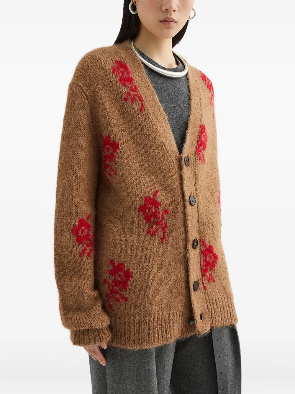 Jil Sander Gebreide intarsia trui met bloemen Bruin