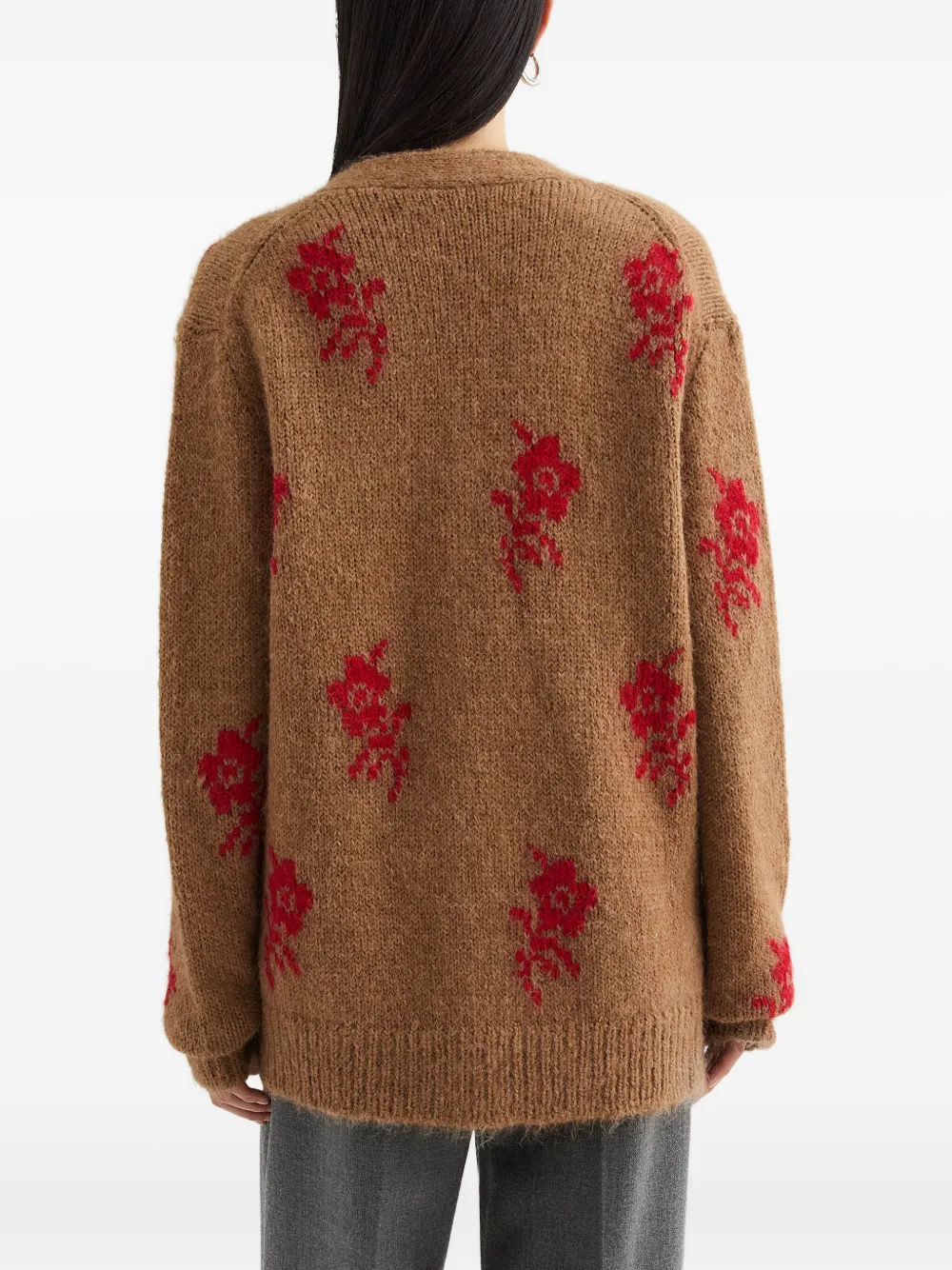 Jil Sander Gebreide intarsia trui met bloemen Bruin