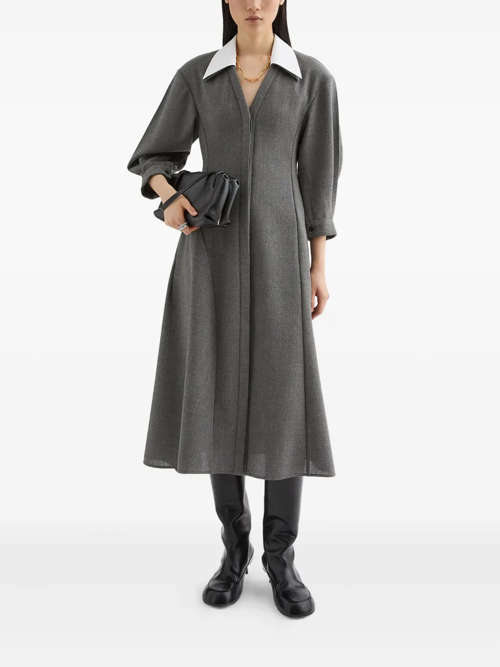 Jil Sander Midi-jurk met contrasterende kraag Grijs