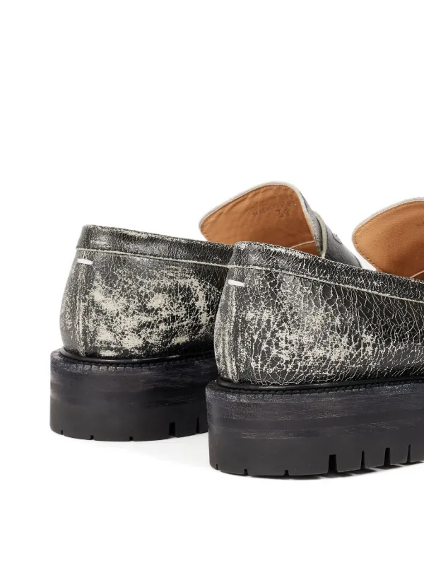 Maison Margiela Taby County Crackled Loafers | Black | FARFETCH