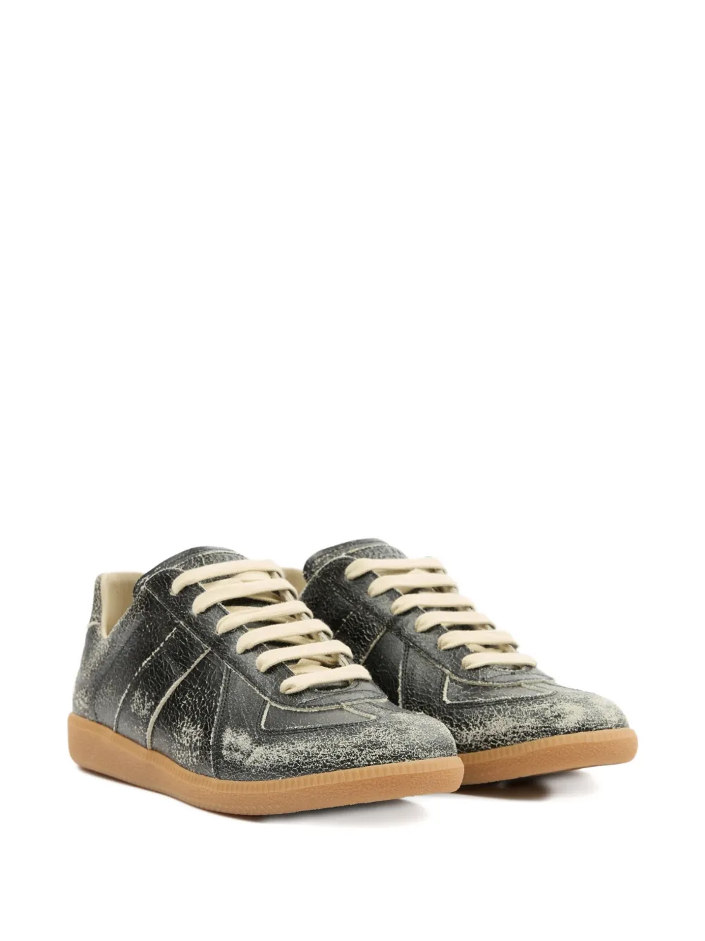 Maison Margiela Replica Sneakers Made Of Shiny Coated Leather In Black