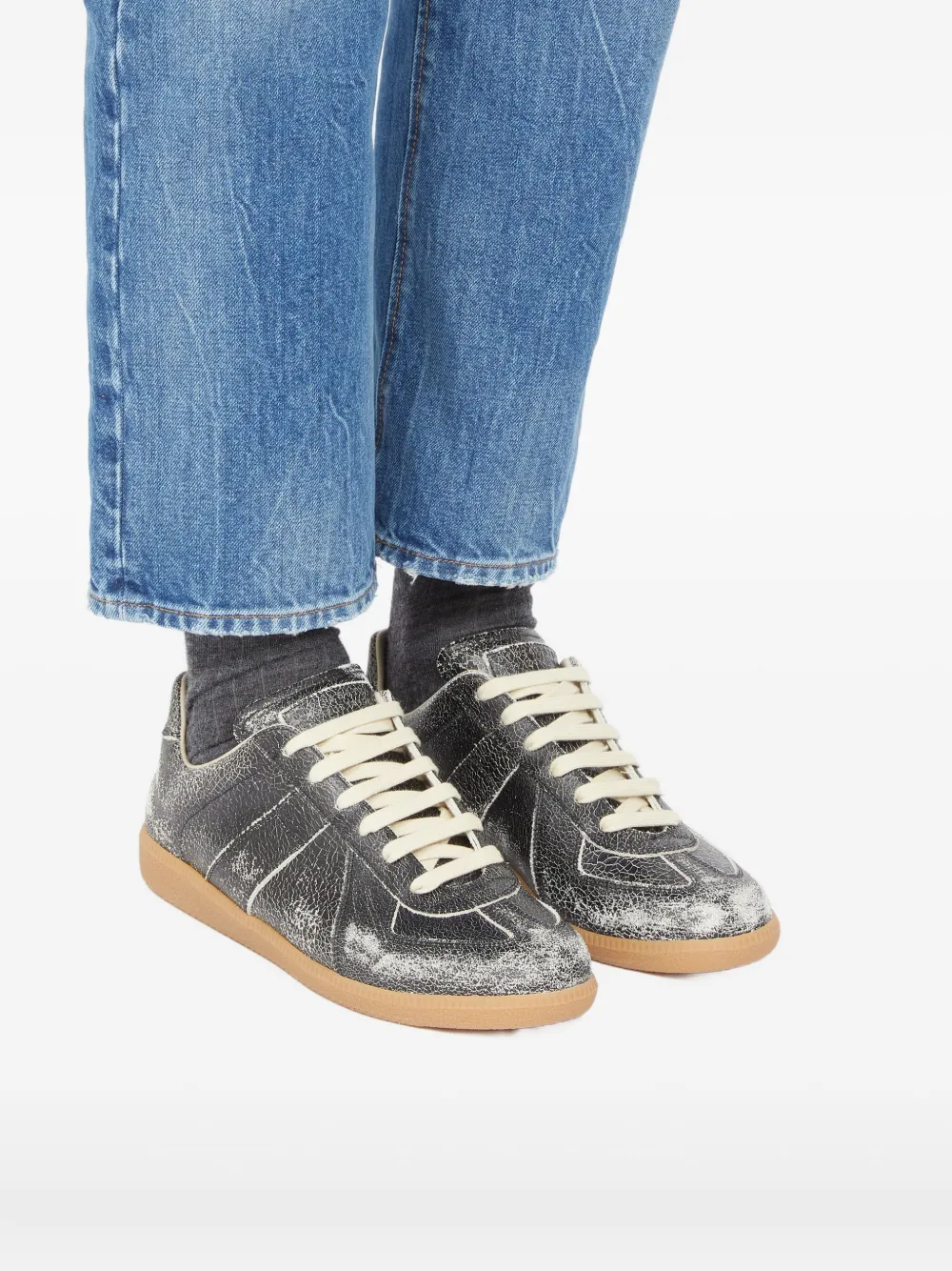 Maison Margiela Replica Sneakers Made Of Shiny Coated Leather In Black