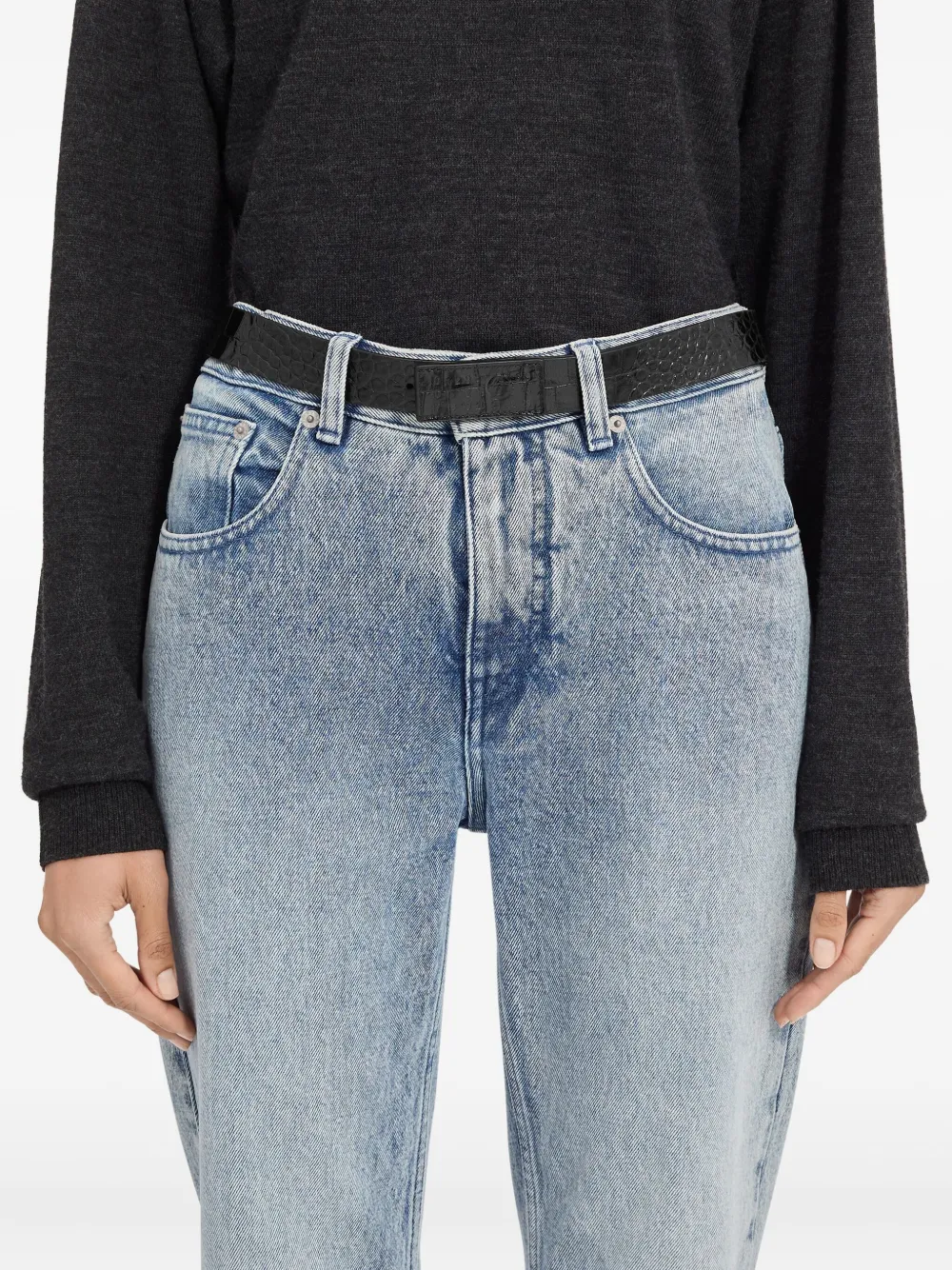 MM6 Maison Margiela crocodile-effect leather belt Zwart