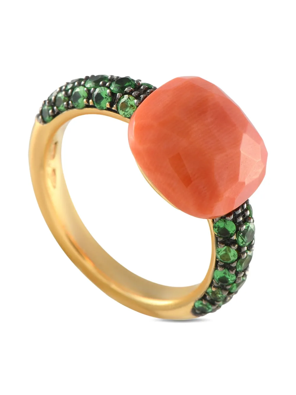 Pre-owned Pomellato 18k Yellow Capri Tsavorite And Coral Ring