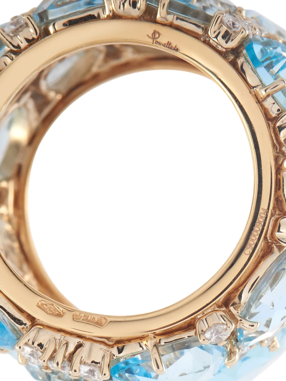 Pre-owned Pomellato 18k Yellow Gold Lulu Diamond And Aquamarine Ring
