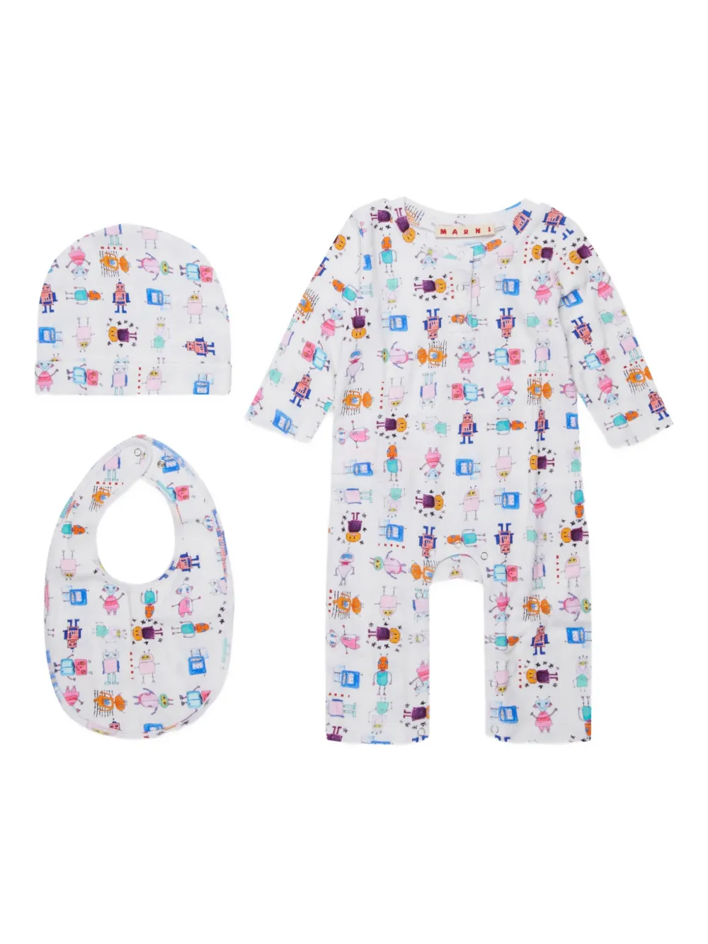 Marni Kids Katoenen romper slabbetje en broekje Wit