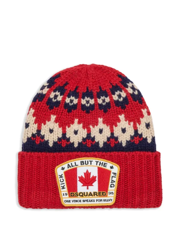 DSQUARED2 KIDS Canadian Flag Knitted Beanie Hat Red