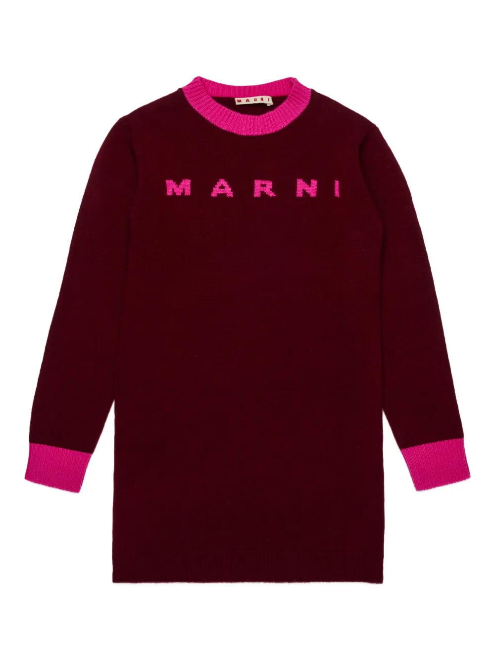 Marni Kids Intarsia gebreide jurk met logo Rood