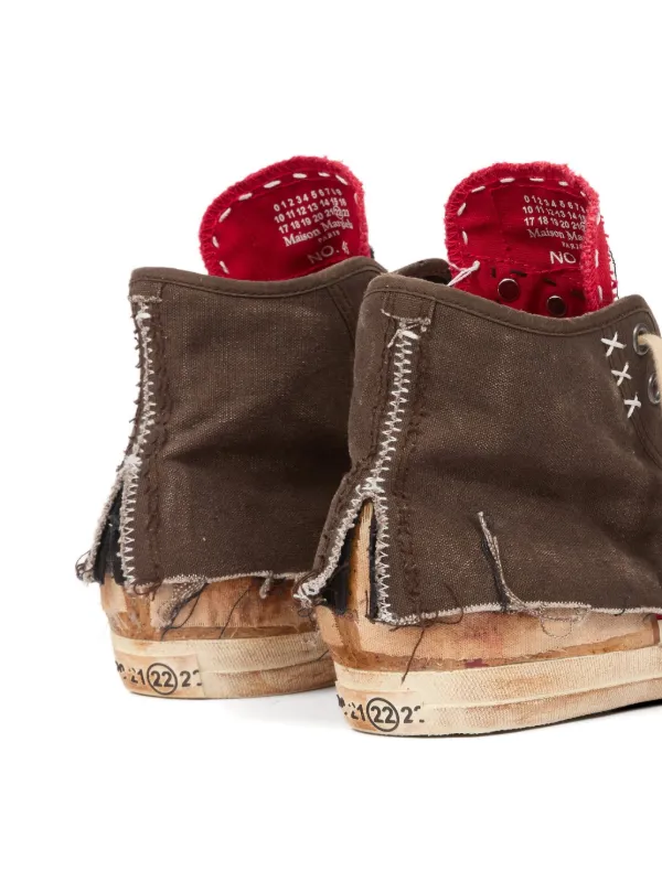 maronページ Maison Margiela frayed-edges high-top Sneakers | Brown