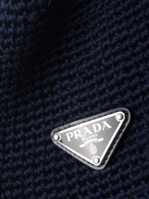 PRADA クロシェ バケットハット ロゴ ハット ファブリック Prada クロシェ バケットハット | ブルー | FARFETCH JP