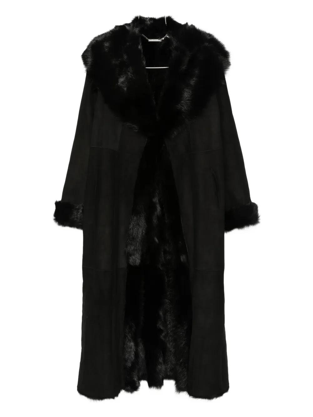 Nour Hammour Marlene Fur-trimmed Suede Coat In Black