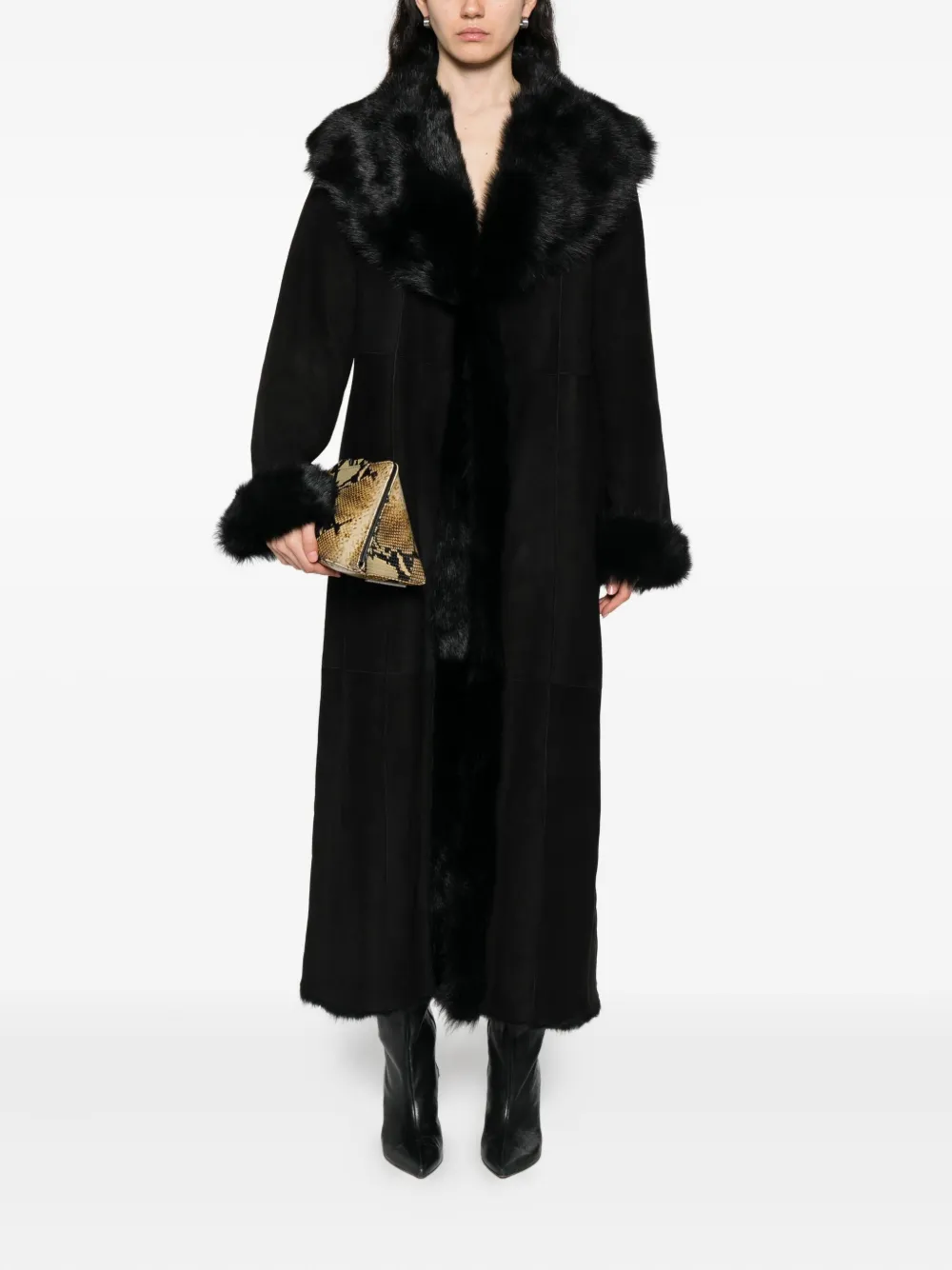 Nour Hammour Marlene Fur-trimmed Suede Coat In Black