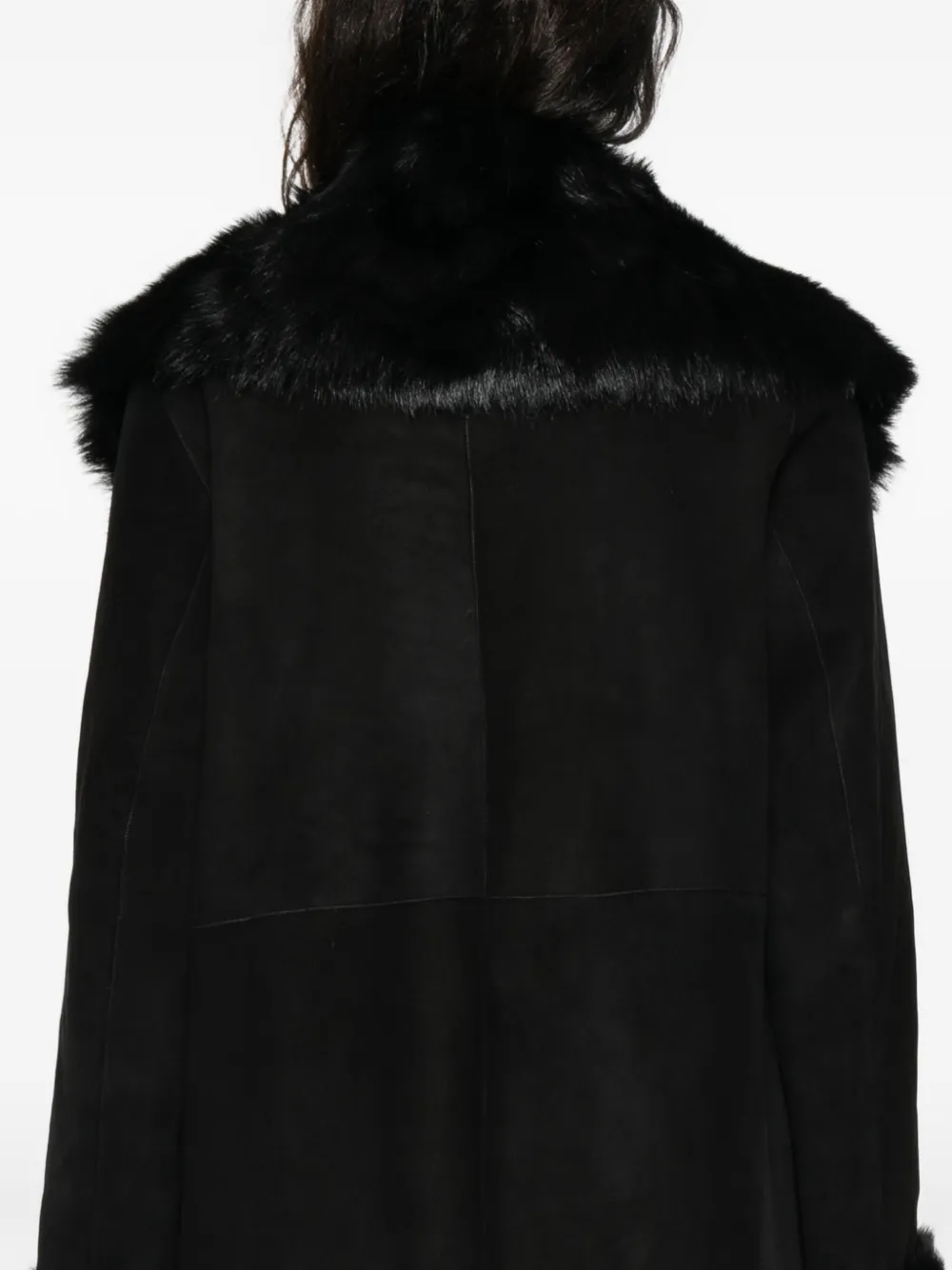 Nour Hammour Marlene Fur-trimmed Suede Coat In Black