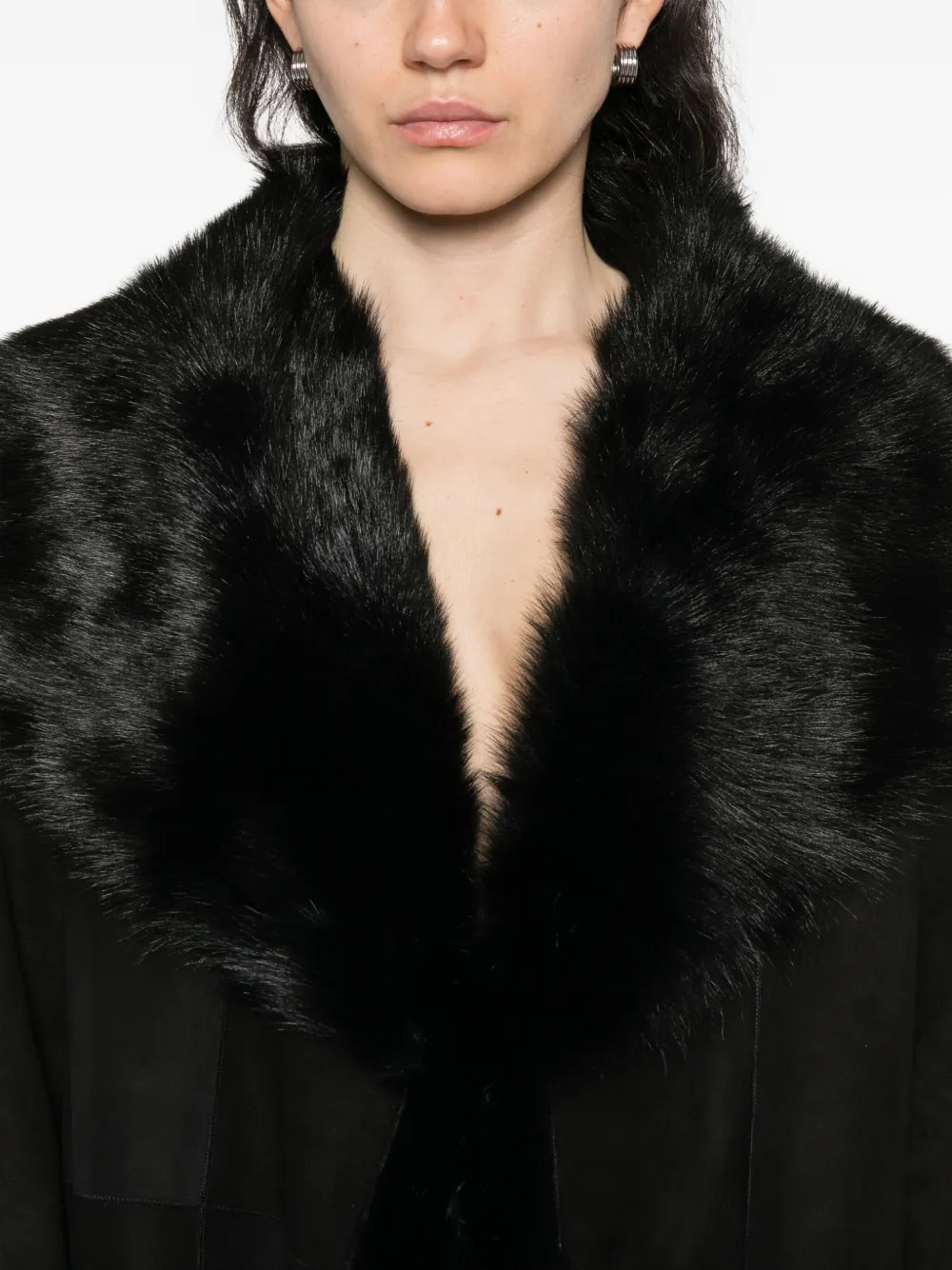 Nour Hammour Marlene Fur-trimmed Suede Coat In Black