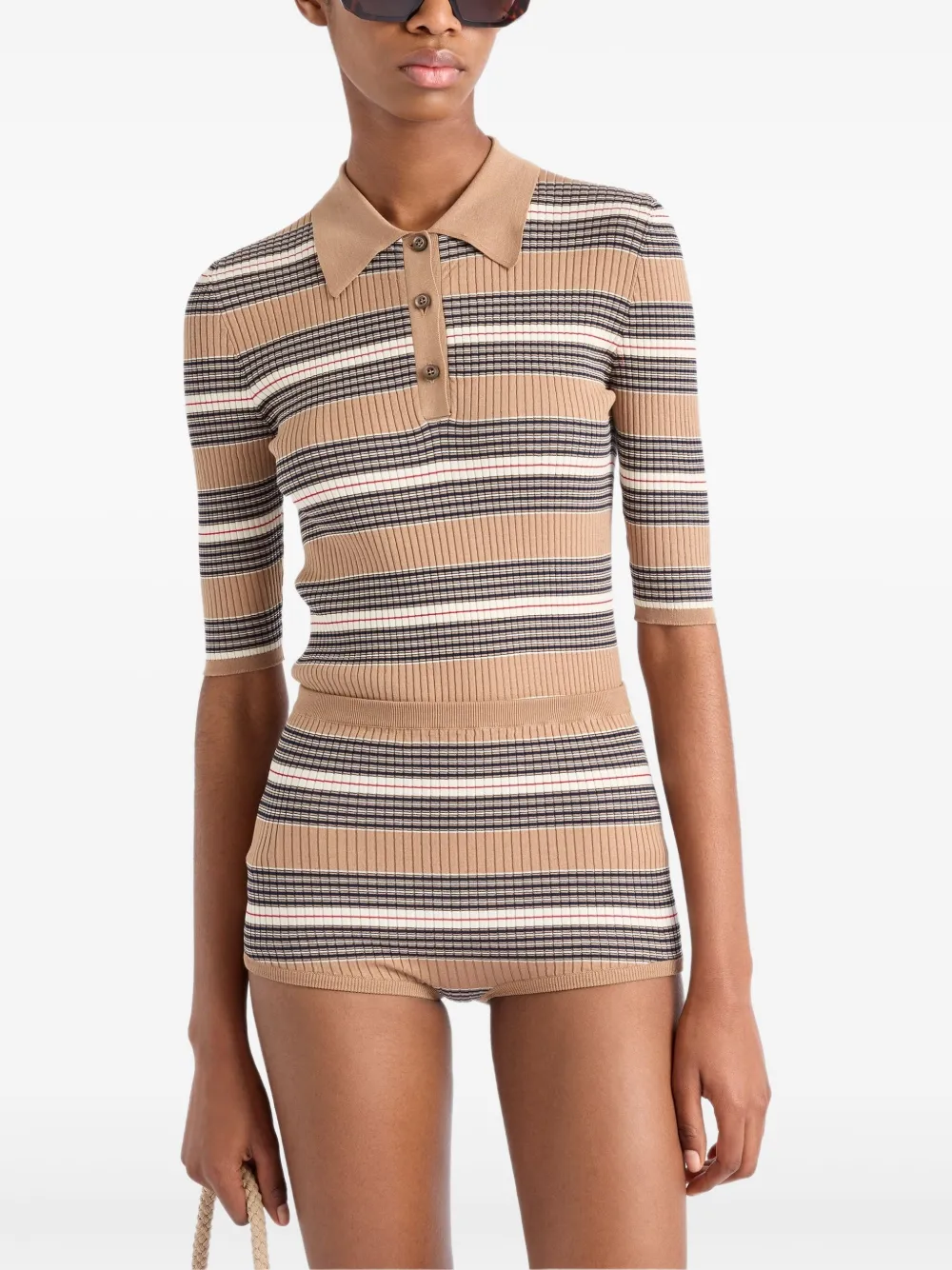 Prada Gestreepte geribbelde mini-shorts Beige