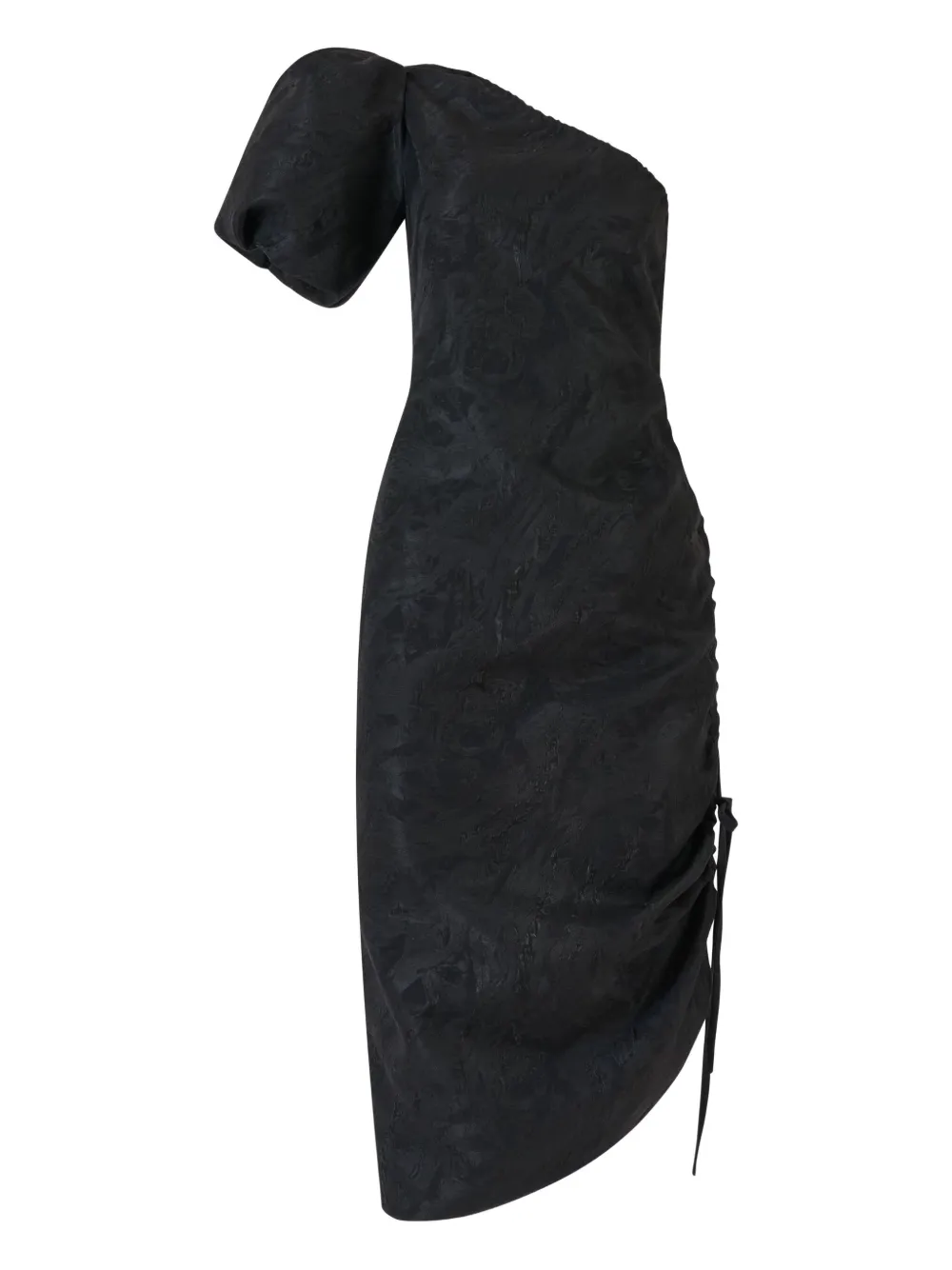 textured-jacquard one-shoulder midi dress