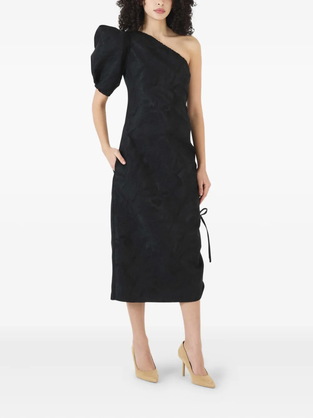 Rosie Assoulin textured-jacquard one-shoulder midi dress - Zwart