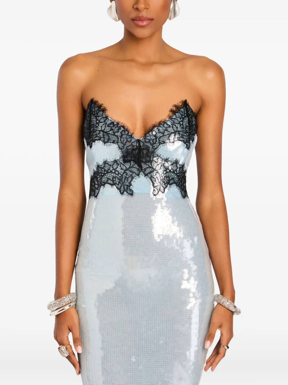 Retroféte Ellen Sequin Lace-insert Dress In Blue