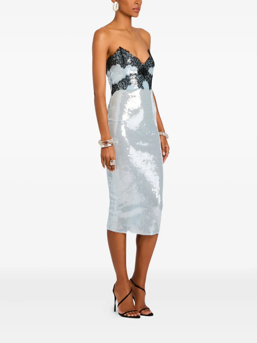 Retroféte Ellen Sequin Lace-insert Dress In Blue
