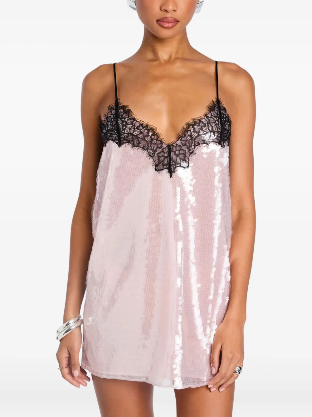 Retroféte Olive Sequin Lace-trimmed Slip Dress In Pink