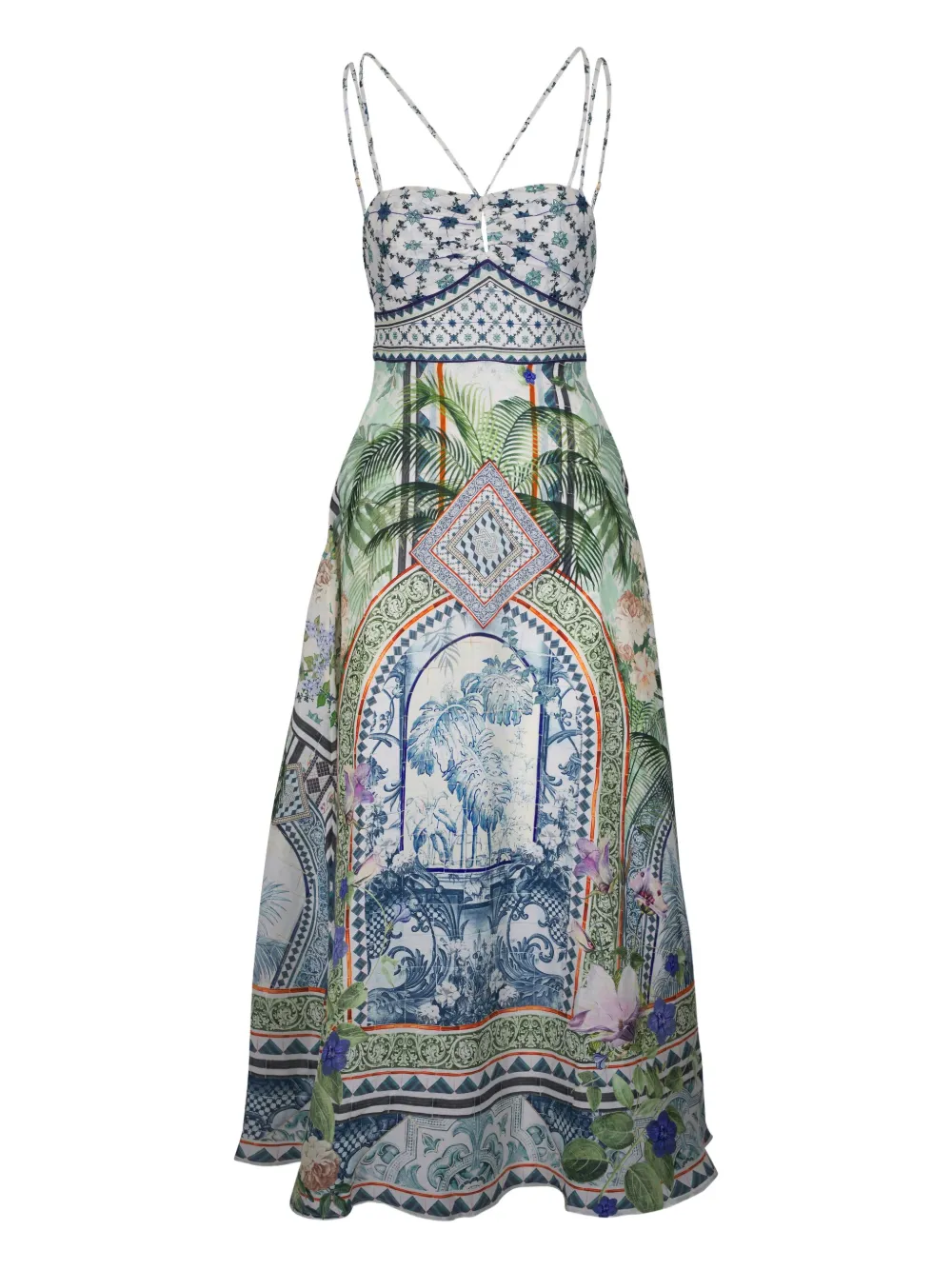 Camilla Maxi-jurk met bloemenprint en bandjes Groen