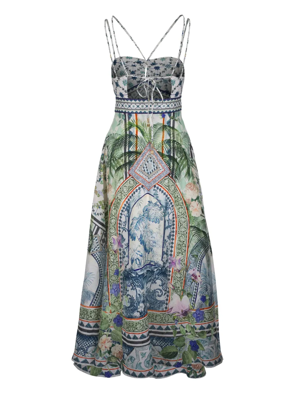 Camilla Maxi-jurk met bloemenprint en bandjes - Groen