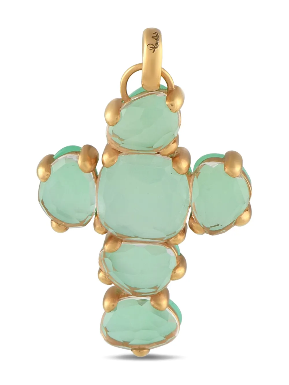 Pre-owned Pomellato 18k Yellow Gold Capri Chrysoprase Cross Pendant