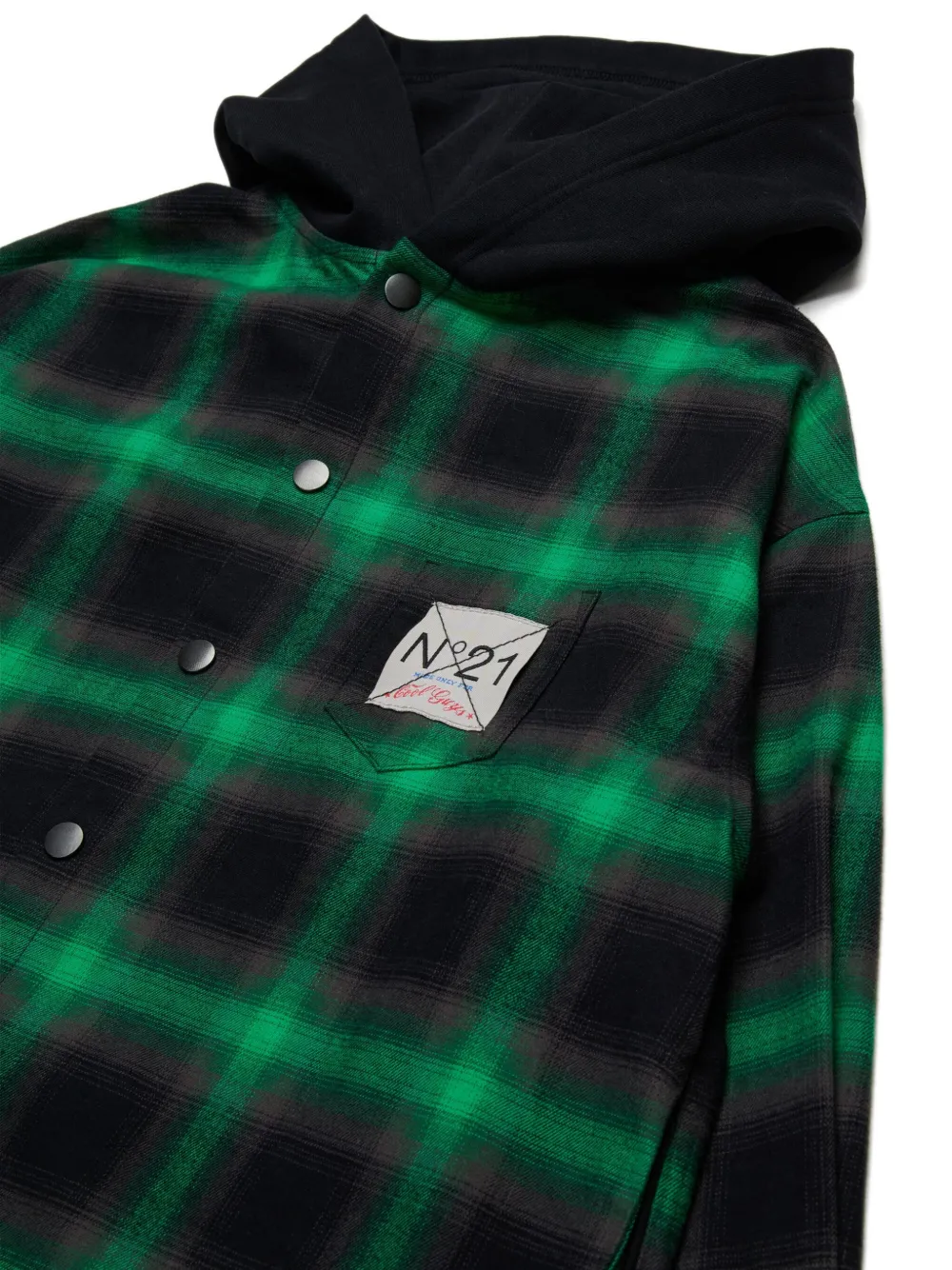  Nº21 Kids Check-print Hooded Shirt - Green 