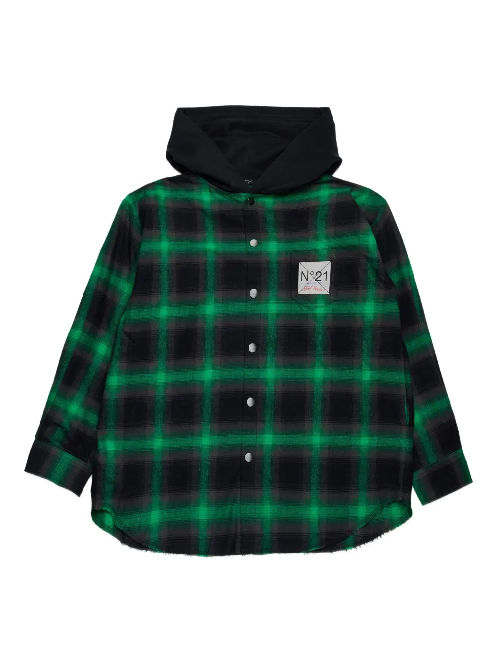 Nº21 Kids check-print hooded shirt | Green | Image 1