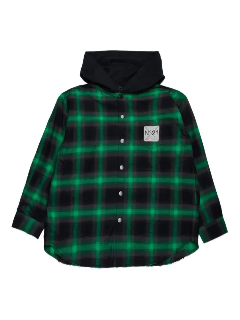 Nº21 Kids check-print hooded shirt