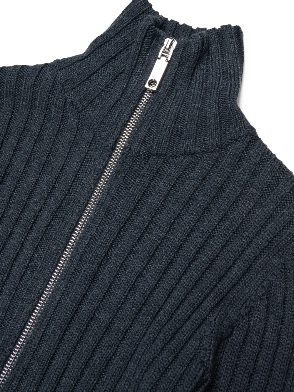Max & Co Ribbed Zip-front Cardigan In Blue