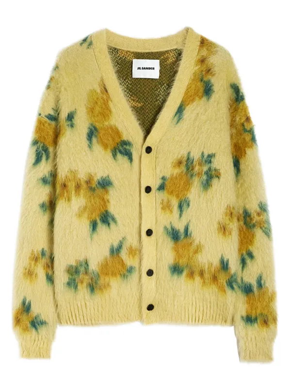 JIL SANDER イエローシルクカーディガン Jil Sander ブラッシュド カーディガン | イエロー | FARFETCH JP