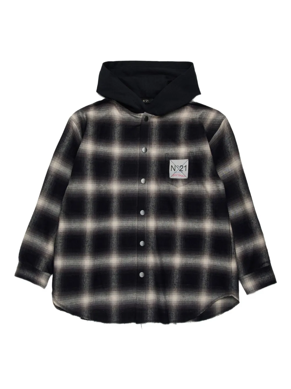 Nº21 Kids check-print hooded shirt | Black | Image 1