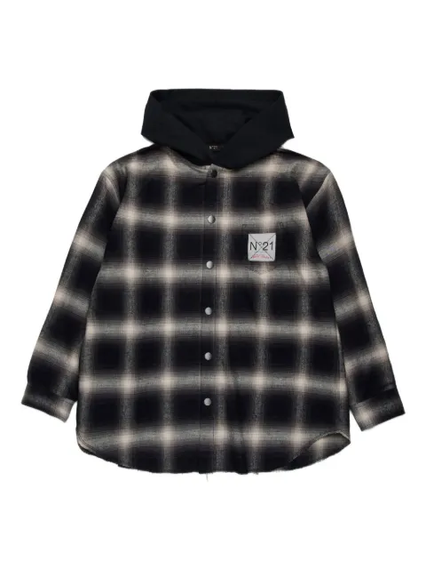 Nº21 Kids check-print hooded shirt