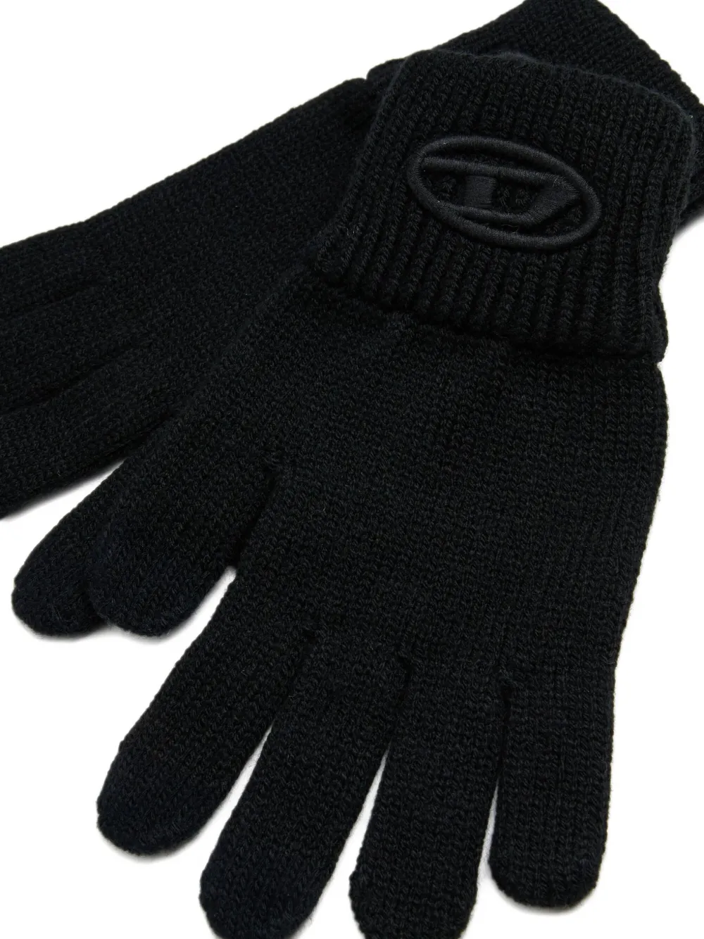 Diesel Kids Geribbelde handschoenen met geborduurd logo Zwart