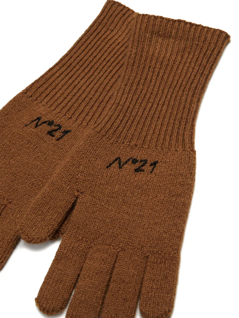 Nº21 Kids Geribbelde handschoenen met logo Bruin