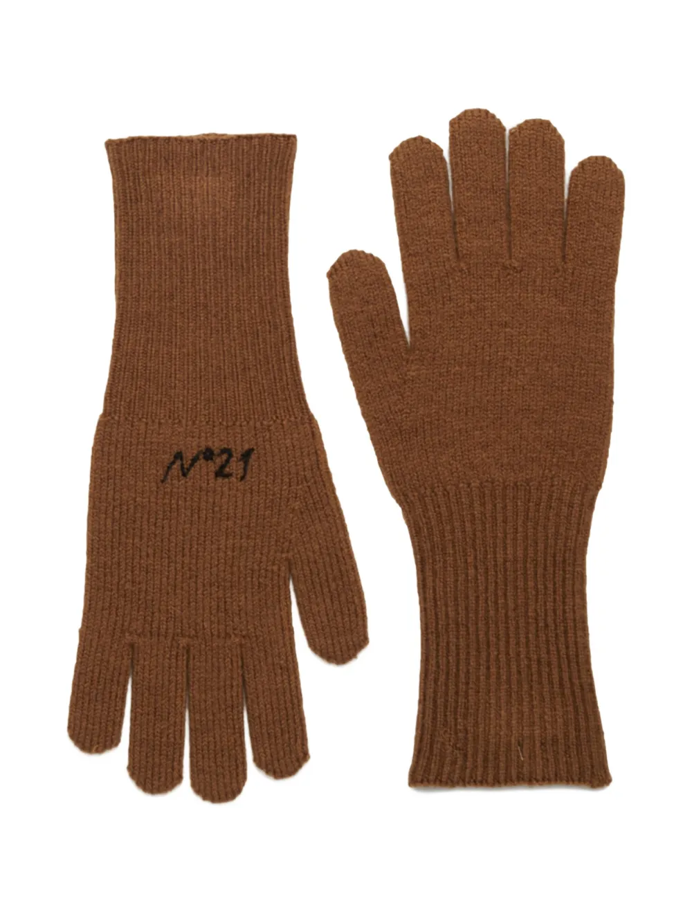 Nº21 Kids Geribbelde handschoenen met logo Bruin