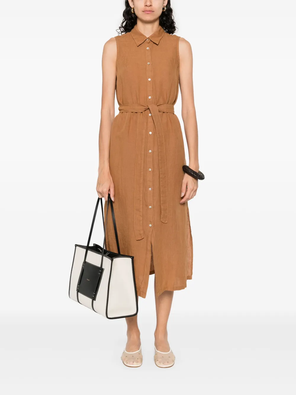 120% Lino belted midi dress - Bruin