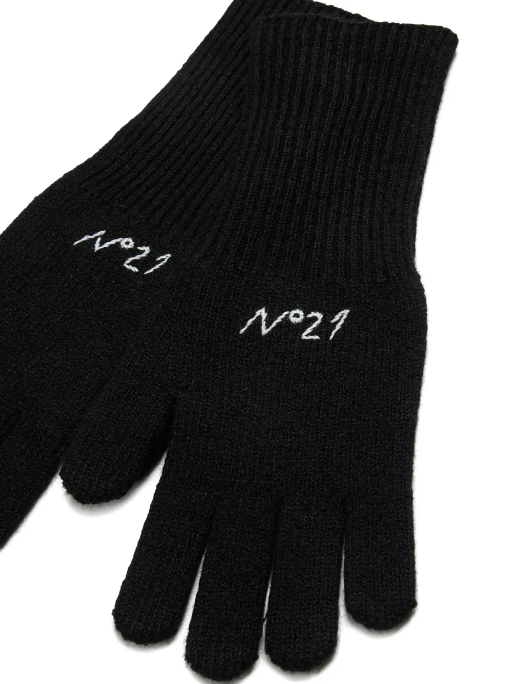 Nº21 Kids Geribbelde handschoenen met logo Zwart