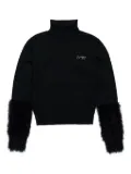 Nº21 Kids fluffy-sleeves roll-neck jumper - Black