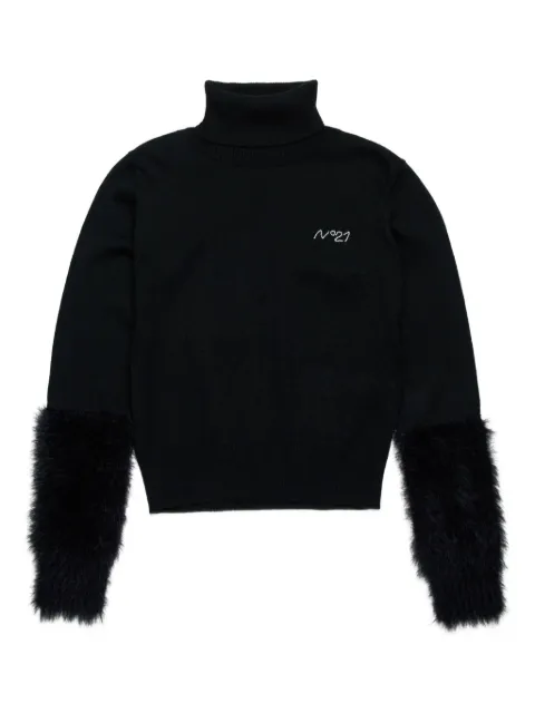 Nº21 Kids fluffy-sleeves roll-neck jumper