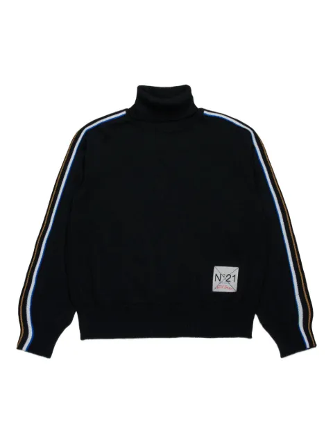 Nº21 Kids stripe-detail roll-neck jumper
