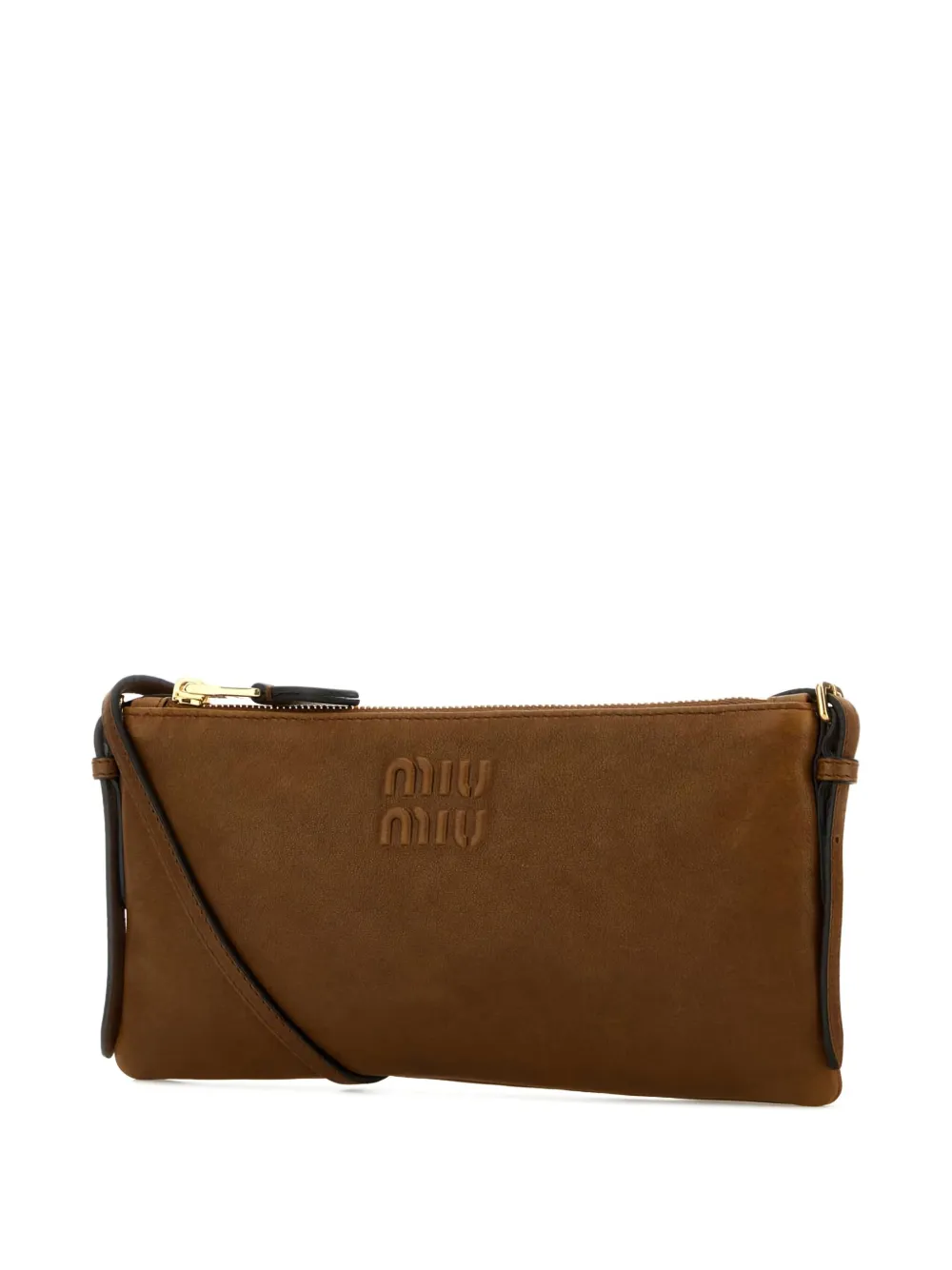 Miu Leren crossbodytas met logo-reliëf Bruin