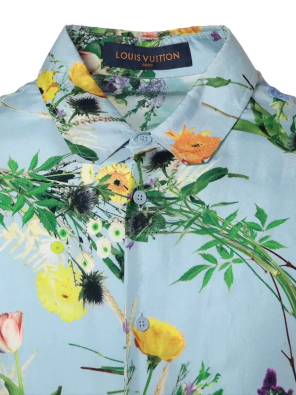 Louis Vuitton Pre-Owned 2020s floral-print Silk Shirt Blue